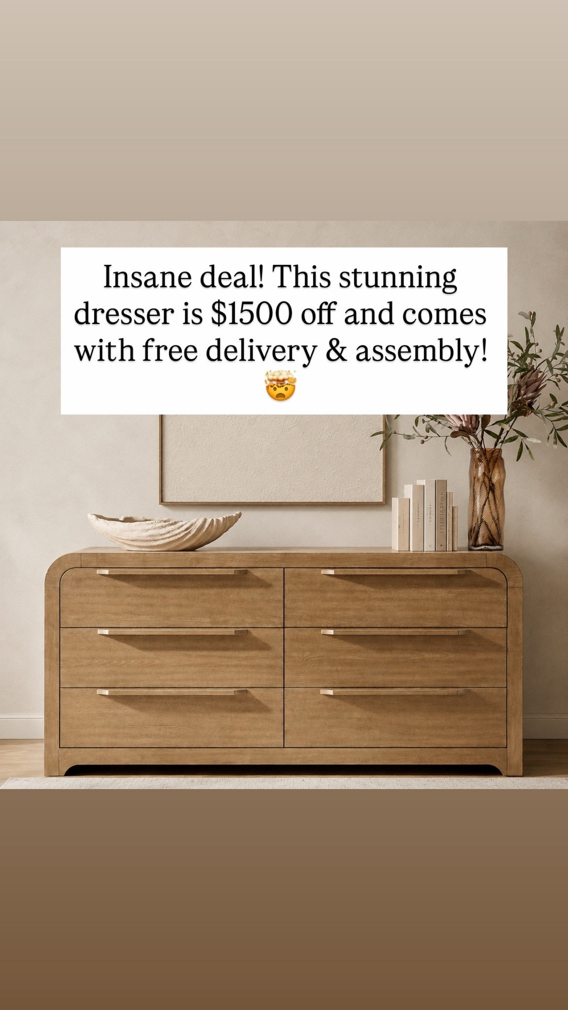 Insane deal! This stunning dresser is $1500 off and comes with free delivery & assembly! 🤯
