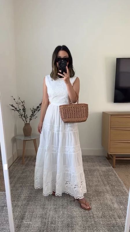 Bardot cut out dress. This dress is stunning! Reviews said to size up, but if you’re smaller chested, I’d say stay TTS. 

Bardot dress size 4
Jcrew heels 5
Dragon Diffusion bag 
Celine sunglasses  

Dresses, white dress, summer dress, vacation dress, summer outfit, sandals 


#LTKitbag #LTKshoecrush #LTKSeasonal
