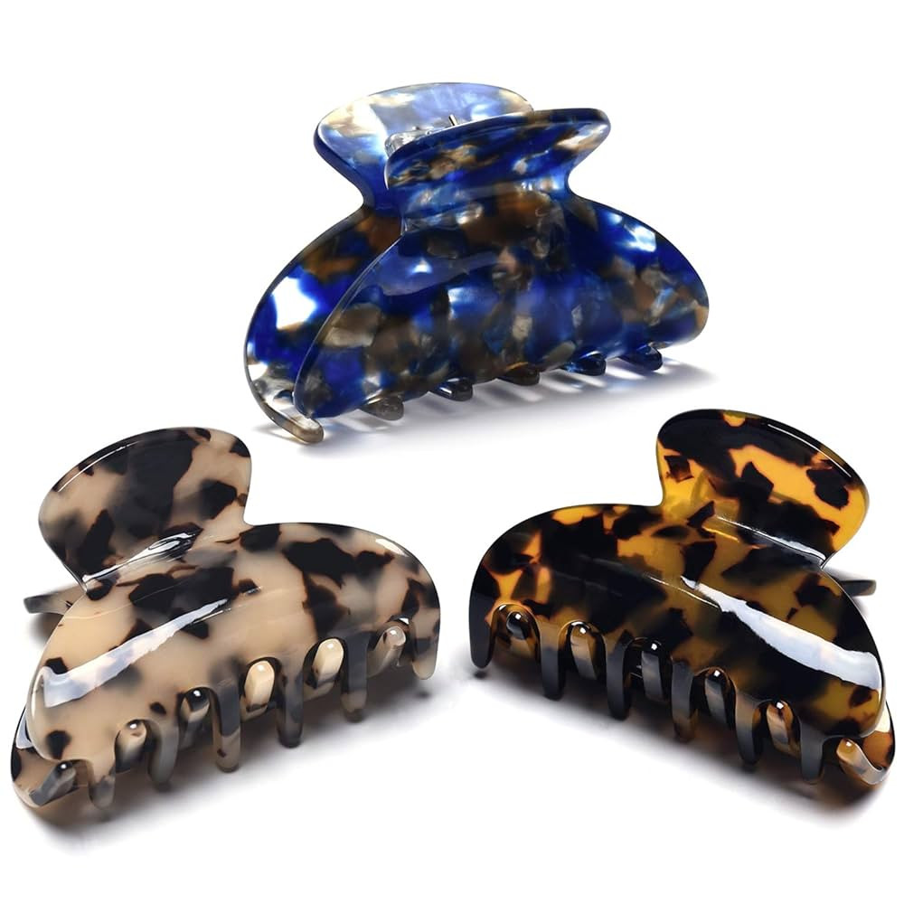 3 Packs Women Medium Hair Clips Tortoise Claw Clips Celluloid Jaw Clips Leopard Print Hair Clamps... | Amazon (US)