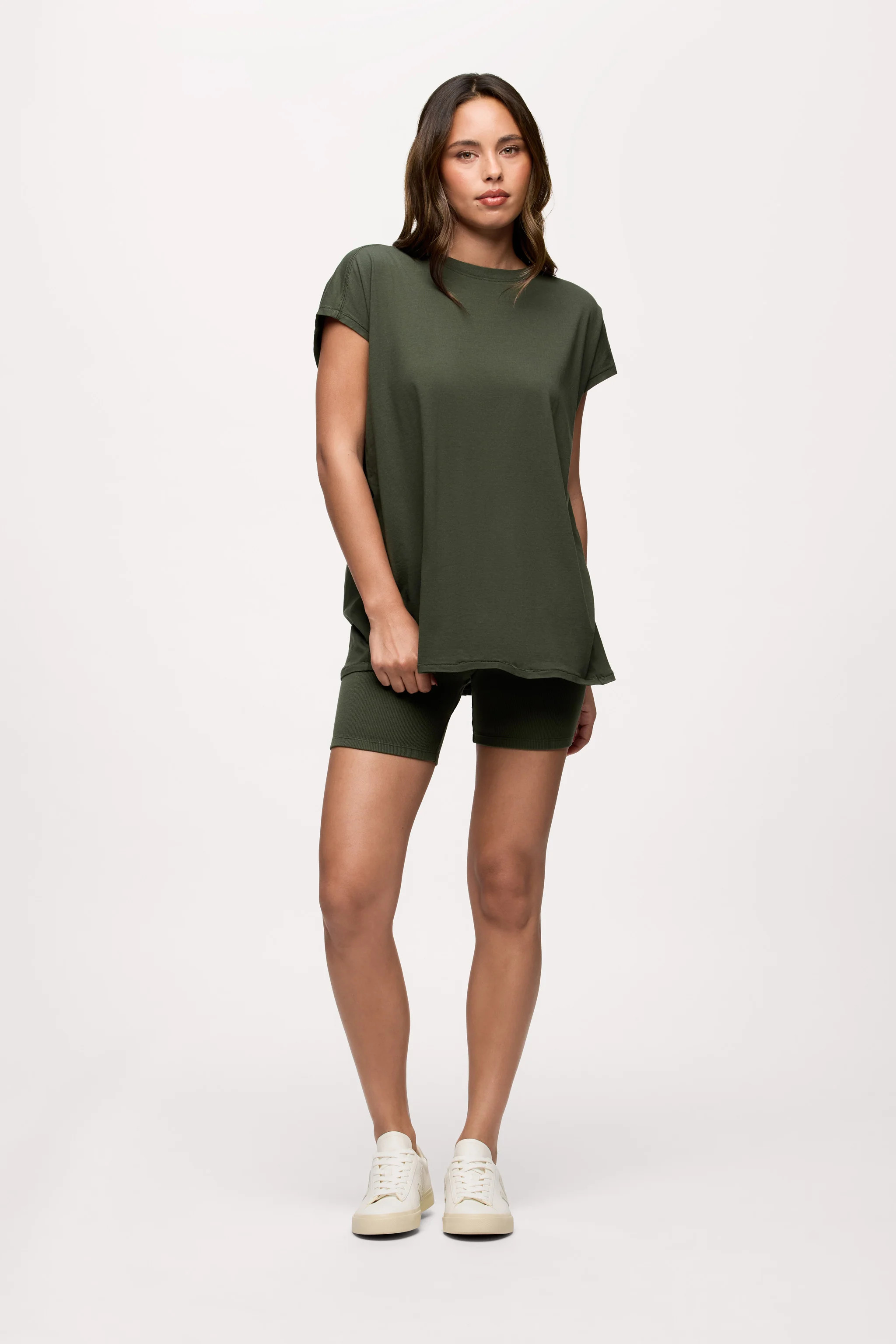 Ribbed Biker Short Set | Darkest Olive | nuuds