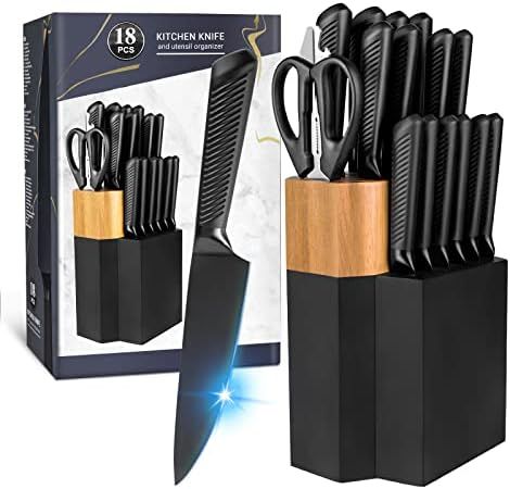 Knife Set,18 Pieces Kitchen Knife Set with Wooden Block,High Carbon German Stainless Steel Knife Blo | Amazon (US)