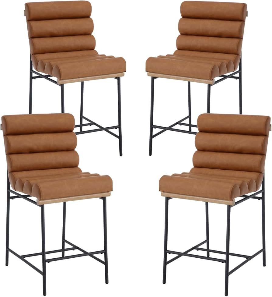 Modern Brown PU Leather Counter Stools Set of 4, 25" Seat Height Upholstered Counter Height Bar S... | Amazon (US)