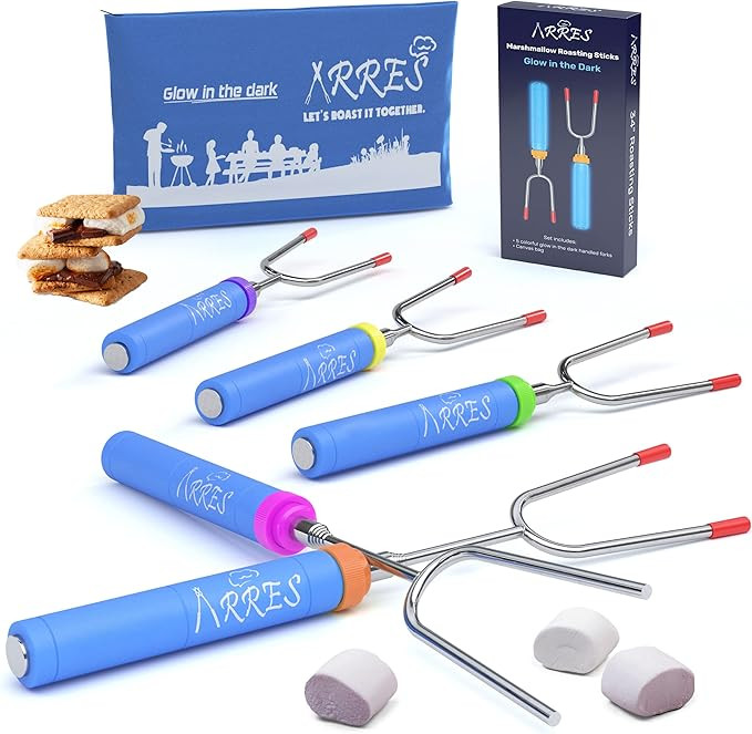 GLOW IN THE DARK Marshmallow Roasting Sticks kit-Telescoping Stainless Steel Cookware Set Forks f... | Amazon (US)