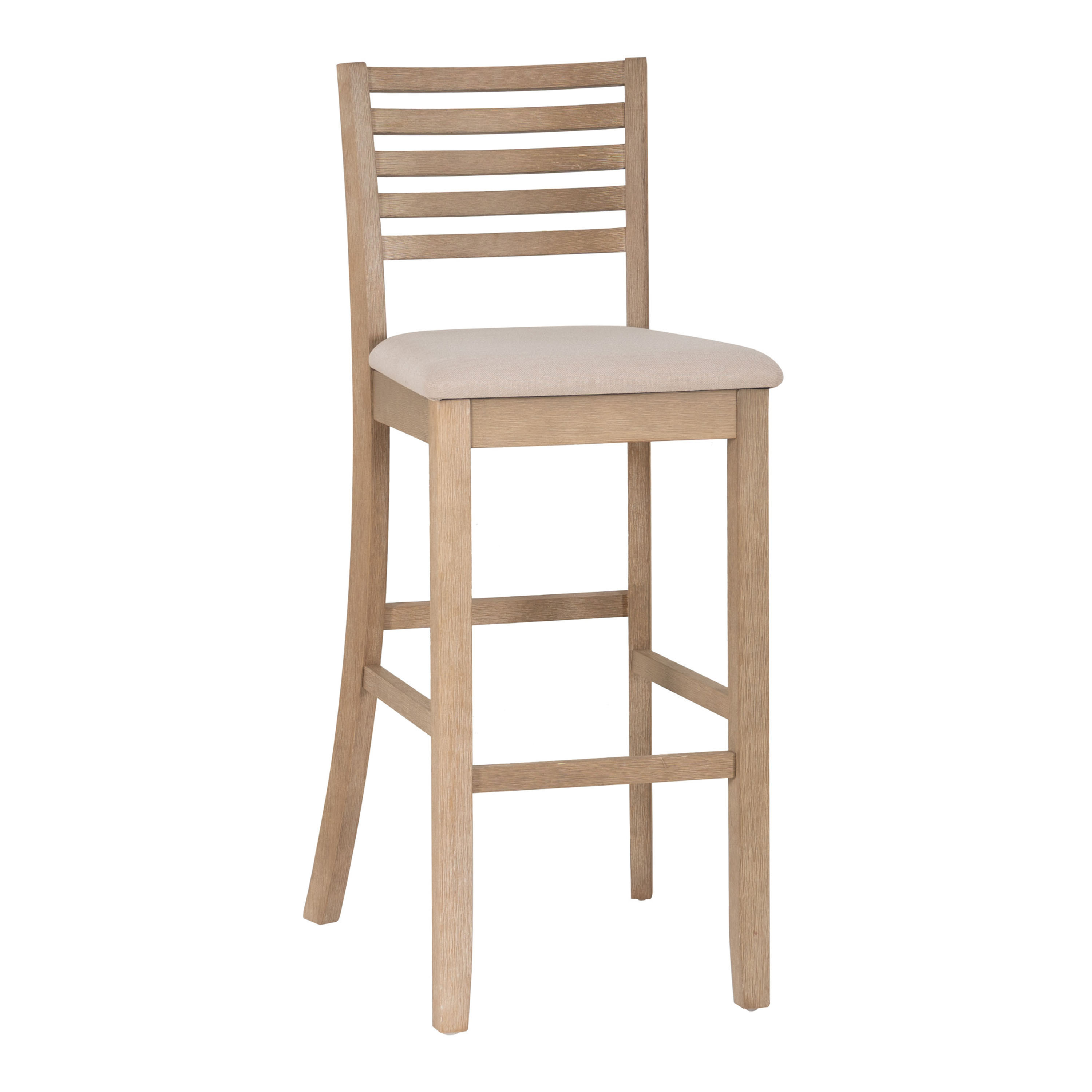Carson Graywash Wood Ladder Back Upholstered Barstool | World Market