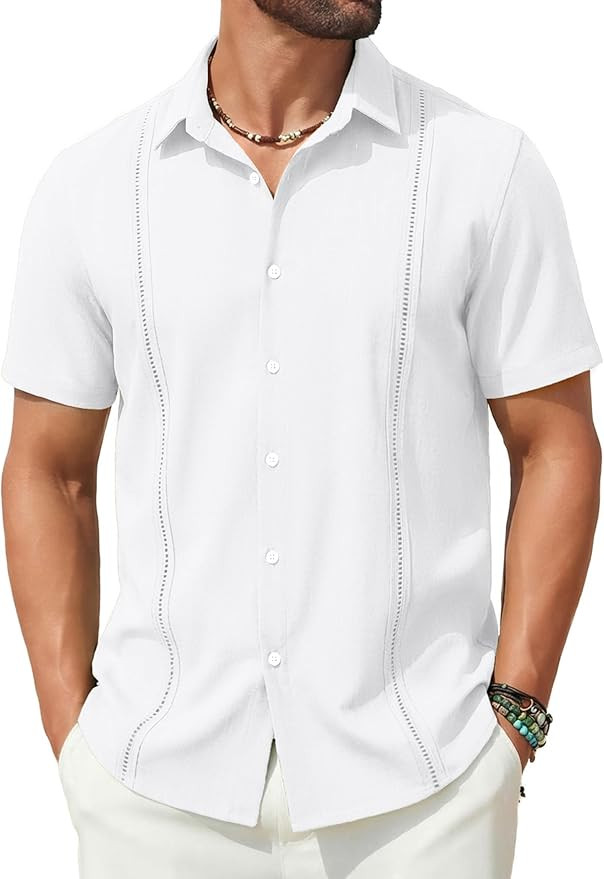 COOFANDY Mens Short Sleeve Cuban Guayabera Shirt Casual Summer Beach Button Down Shirts | Amazon (US)