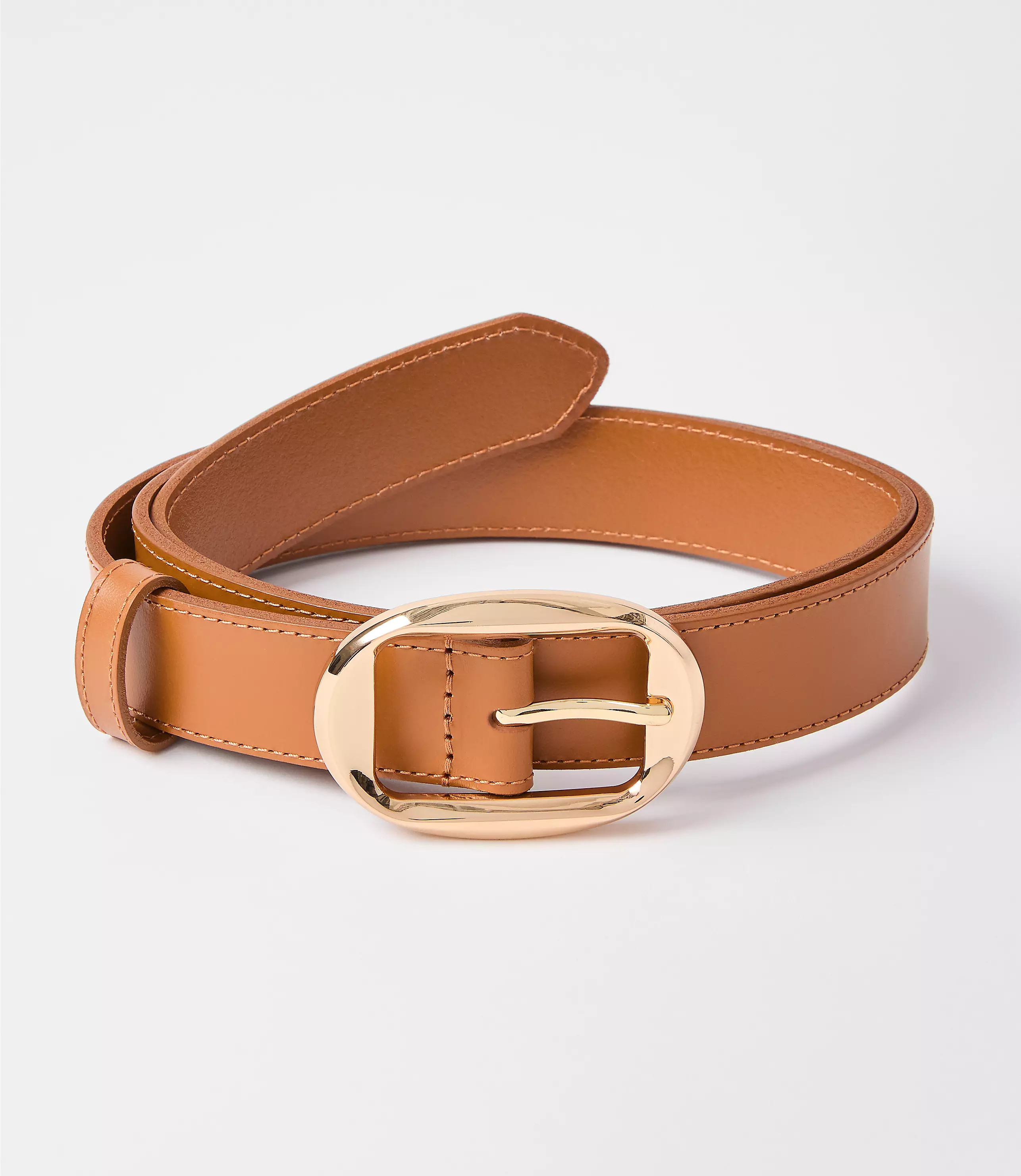 Oval Buckle Skinny Leather Belt | LOFT