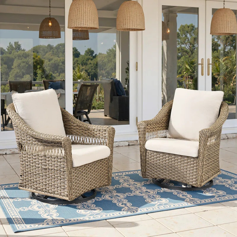 Quirama All-Weather Outdoor Courtyard High Backrest Swivel Chair With Cushions (Set Of 2) | Wayfair North America