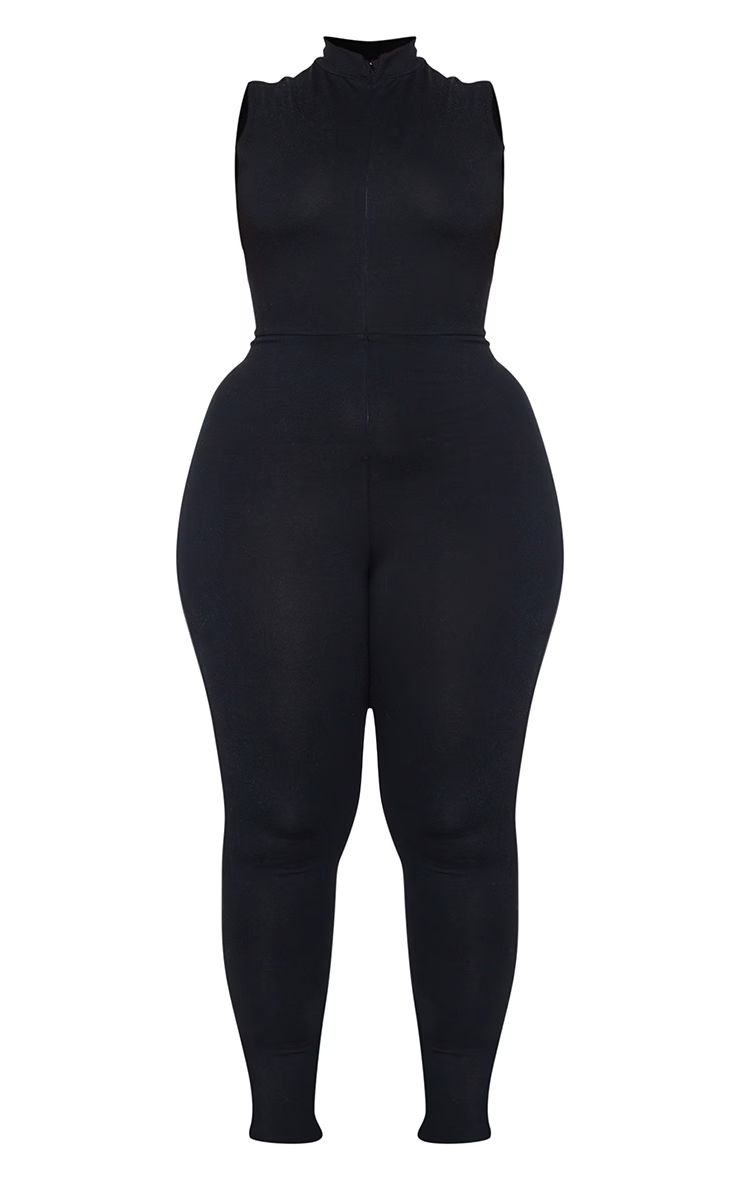 Plus Black Zip Up Sleeveless Jumpsuit | PrettyLittleThing US