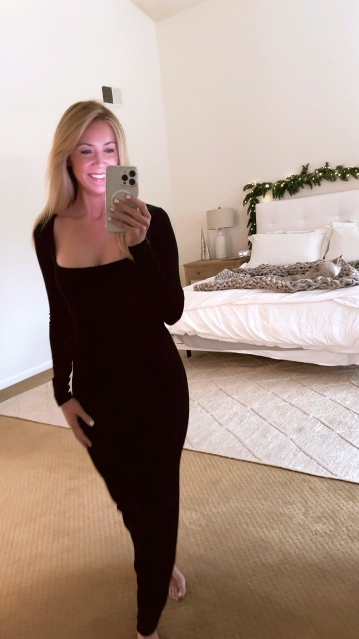 In LOVE with this super comfortable lounge dress! I have it in the strapless and strapped version, but I love this long sleeve version for the winter season. It is very soft and comfortable to wear around the house and a little different than your typical loungewear. 🖤

#LTKSeasonal #LTKstyletip #LTKHoliday
