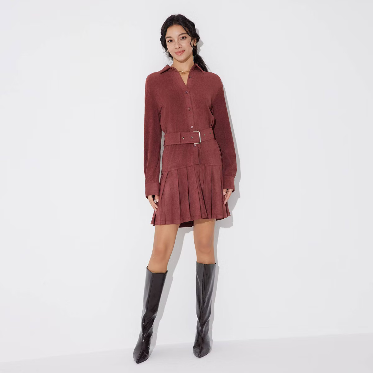 Women's Long Sleeve Suede Mini Shirtdress - Wild Fable™ | Target