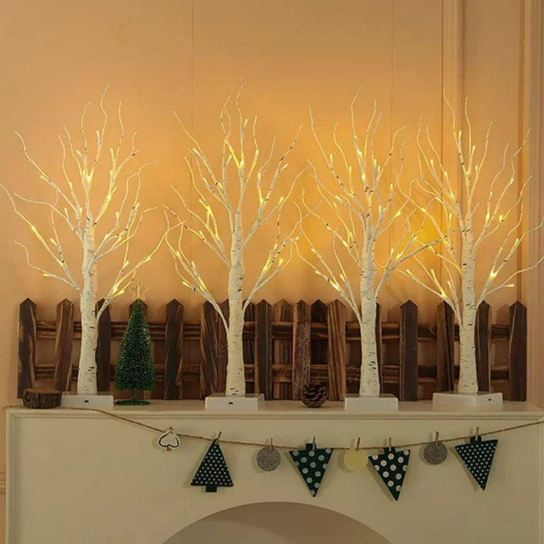 NOWSTO 4Pack 2FT Indoor Lighted Birch Tree, Artificial Tree with 24 Warm White Lights,Christmas H... | Walmart (US)