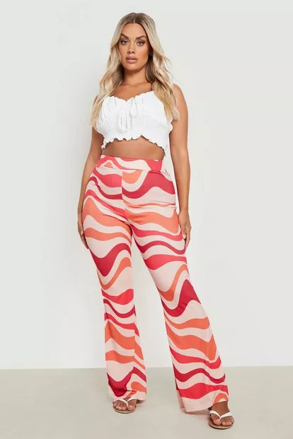Plus Abstract Printed Flares | Boohoo.com (US & CA)