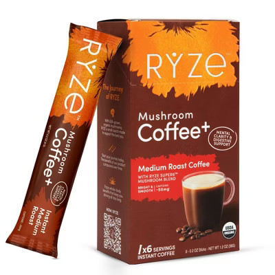RYZE Organic Medium Roast Mushroom Coffee Sticks - 1.2oz/6ct | Target