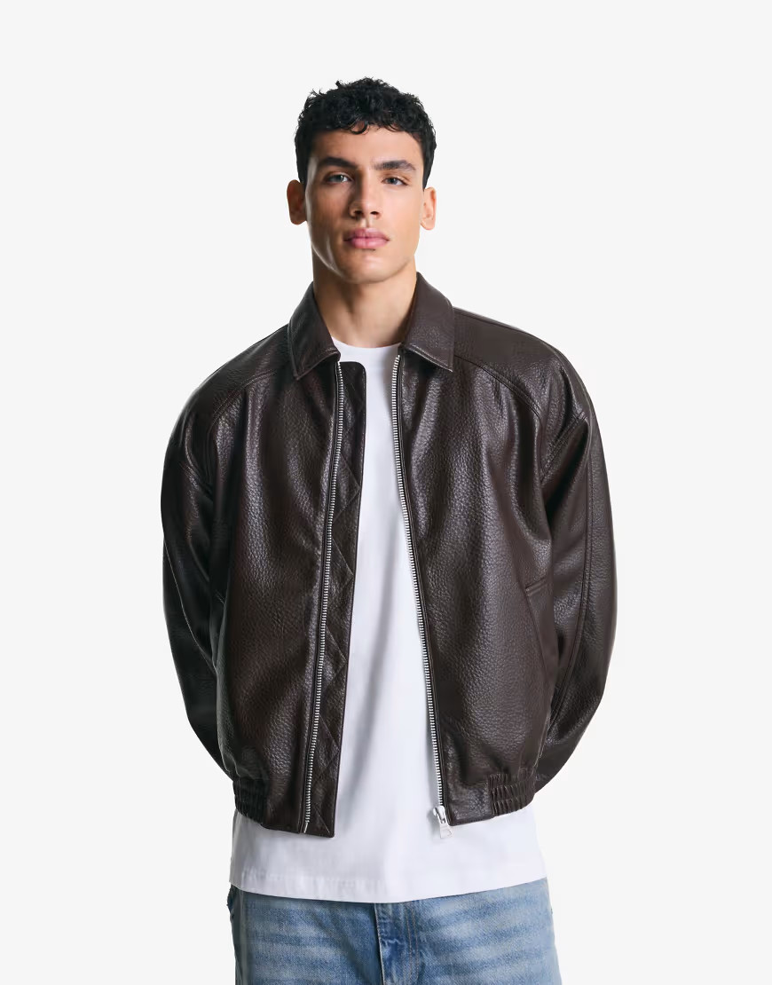 Bershka faux leather jacket in brown | ASOS (Global)