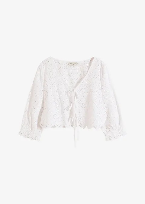 Bluse mit Lochstickerei und Puffärmeln | Bonprix DE