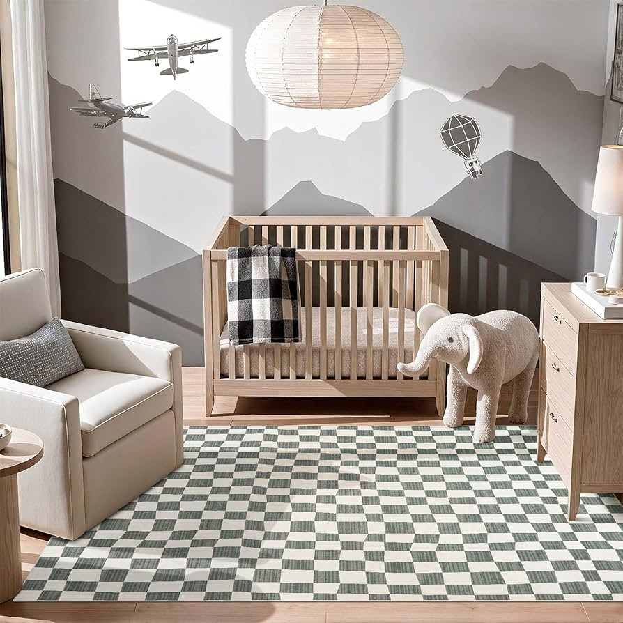 jinchan 5x7 Checkered Area Rugs for Kids Room - Machine Washable Soft Rug Modern Geometric Lattic... | Amazon (US)