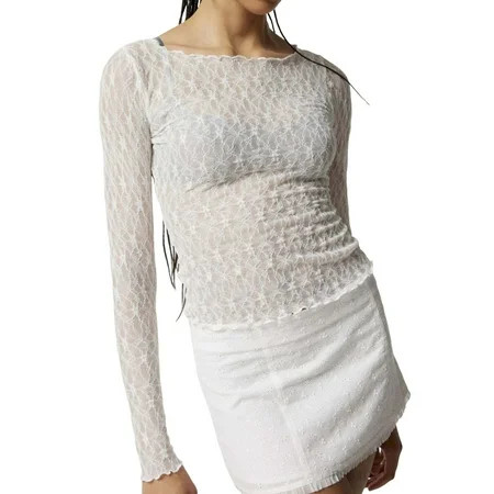 Women s Lace Long Sleeve birthday outfits for women Top Sheer Mesh Cropped teacher clothes Top Floral Slim Off Shoulder Top T Shirt Shirt Shirt Street Wear womens gifts Women Thermal Top got | Walmart (US)