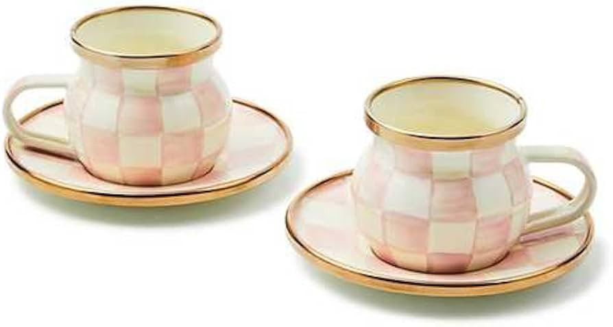 MACKENZIE-CHILDS Espresso Cup and Saucer Set, Cute Small Coffee Cups and Saucers, Set of 2, Pink-... | Amazon (US)