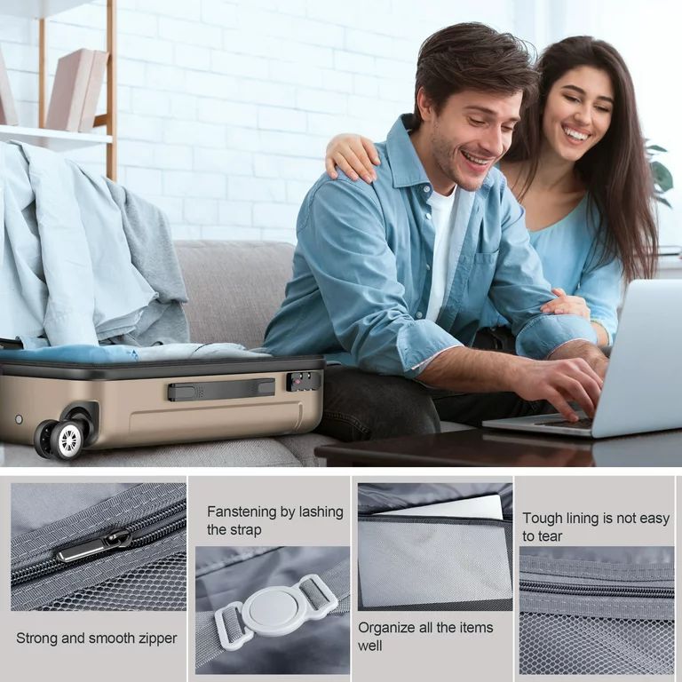 Sunbee 3 Piece Luggage Sets Hardshell Lightweight Suitcase with TSA Lock Spinner Wheels, Champagn... | Walmart (US)