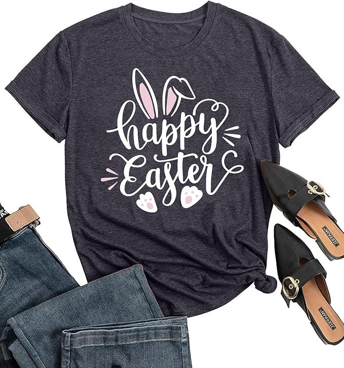 Happy Easter Shirts for Women Funny Bunny Graphic Tee Gift Short Sleeve Casual Loose Crew Neck To... | Amazon (US)