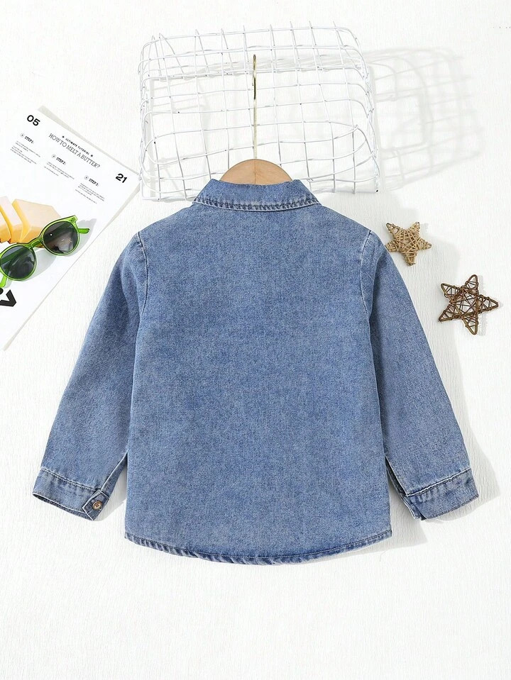 Young Boys' Casual Washed Plain Relaxed Denim Top, Autumn | SHEIN