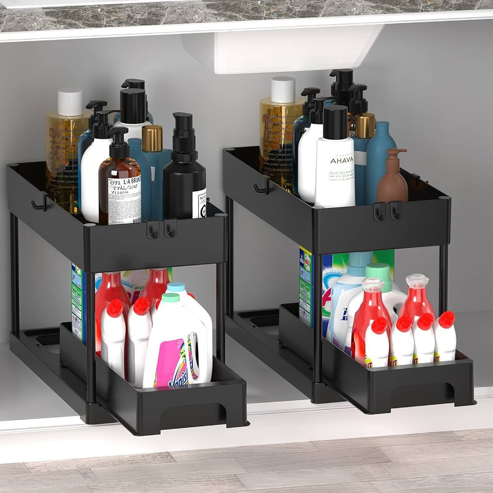SKDKYCCO Under Sink Organizers and Storage, 2 Pack for Bathroom 8 Hooks Bath Collection Baskets, ... | Amazon (US)