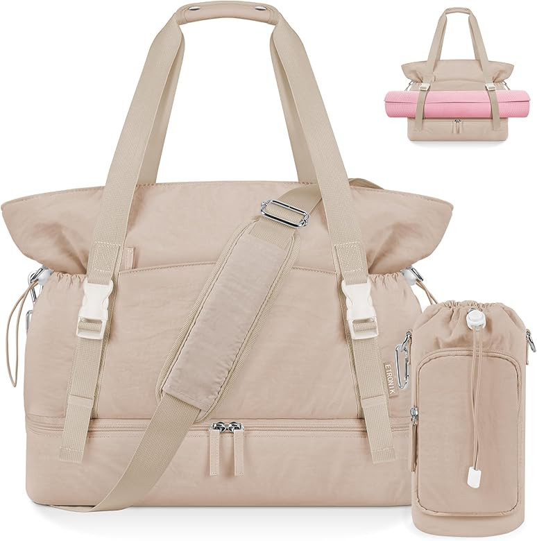 ETRONIK Gym Bag for Women, Yoga Mat Bag with Water Bottle Bag, 40L Weekender Overnight Bag with S... | Amazon (US)