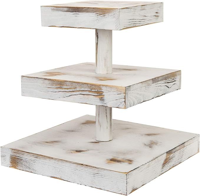 MyGift 3-Tier 12-Inch Rustic Whitewashed Wood Cupcake Desserts Stand/Appetizer Display riser | Amazon (US)