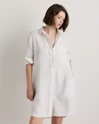 100% European Linen Shirt Dress in White | Quince