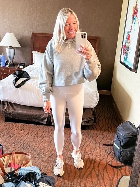 Love these white alo leggings with a grey hoodie and new balance sneakers. Size small in both. 7/8 length in the leggings but full length also available 

#LTKtravel #LTKSeasonal #LTKstyletip