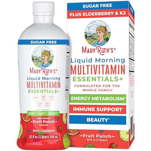 MaryRuth Organics Liquid Morning Multivitamin Essentials+ | Vitamin A C D E B6 B12 Biotin Zinc, Mens Womens Multivitamin, Immune Support, Beauty | Sugar Free | Vitamins for Ages 1+ | Vegan | 32 Fl Oz | Amazon (US)