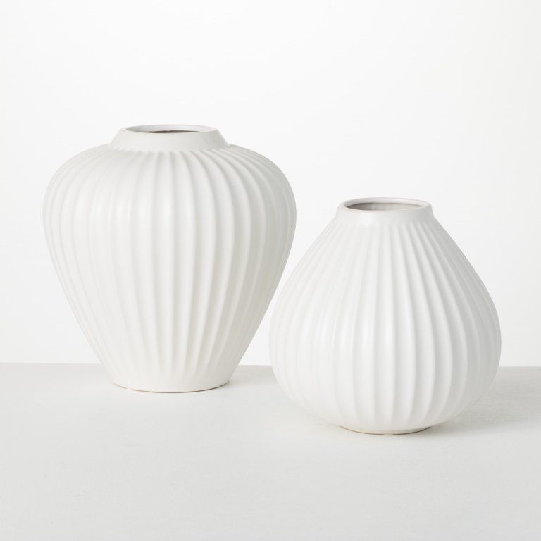 Sullivans Ribbed White Fluted Ceramic Vase Set of 2, 11"H & 9"H Off-White | Walmart (US)