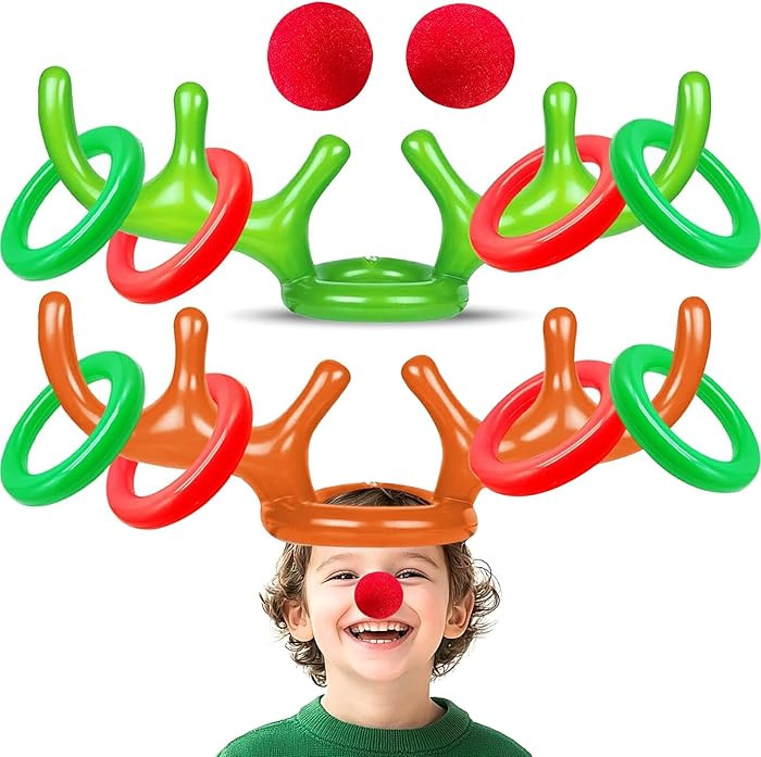 2025 Inflatable Reindeer Antler Ring Toss Game 2 Pack Christmas Party Game Headband Inflatable To... | Amazon (US)