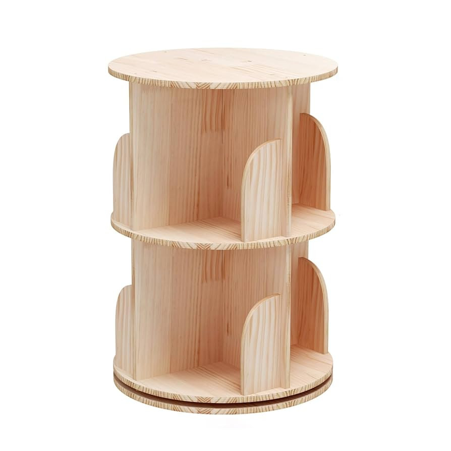 Rotating Bookshelf, 360 Display 2 Tier Floor Standing Bookcase Storage Rack for Kids&Adult, Wood ... | Amazon (US)