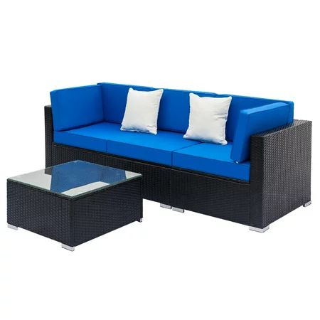Booyoo 4 pcs Sectional Rattan Sofa Set Cushioned Conversation Set Patio Table Couch Indoor Outdoor F | Walmart (US)