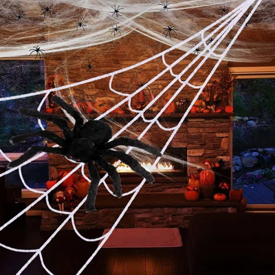 59" Giant Spider Halloween Spider Decoration with Large Spider Web 275.6" H x 216.5" W | Wayfair North America