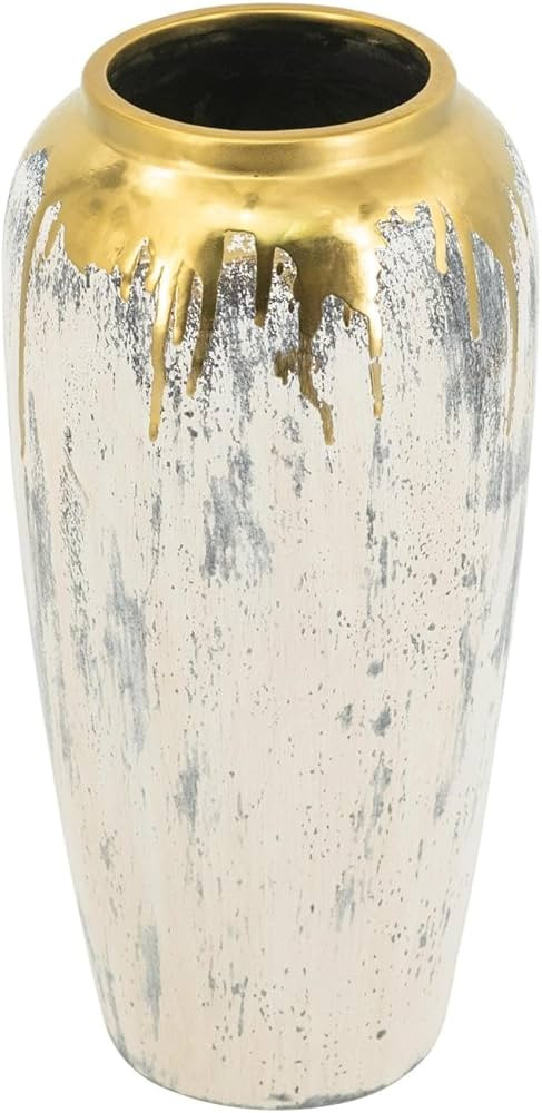 Ceramic Flower Vase with Abstract Gray Finish and Lustrous Gold Trim Contemporary Accent Vase Dis... | Amazon (US)