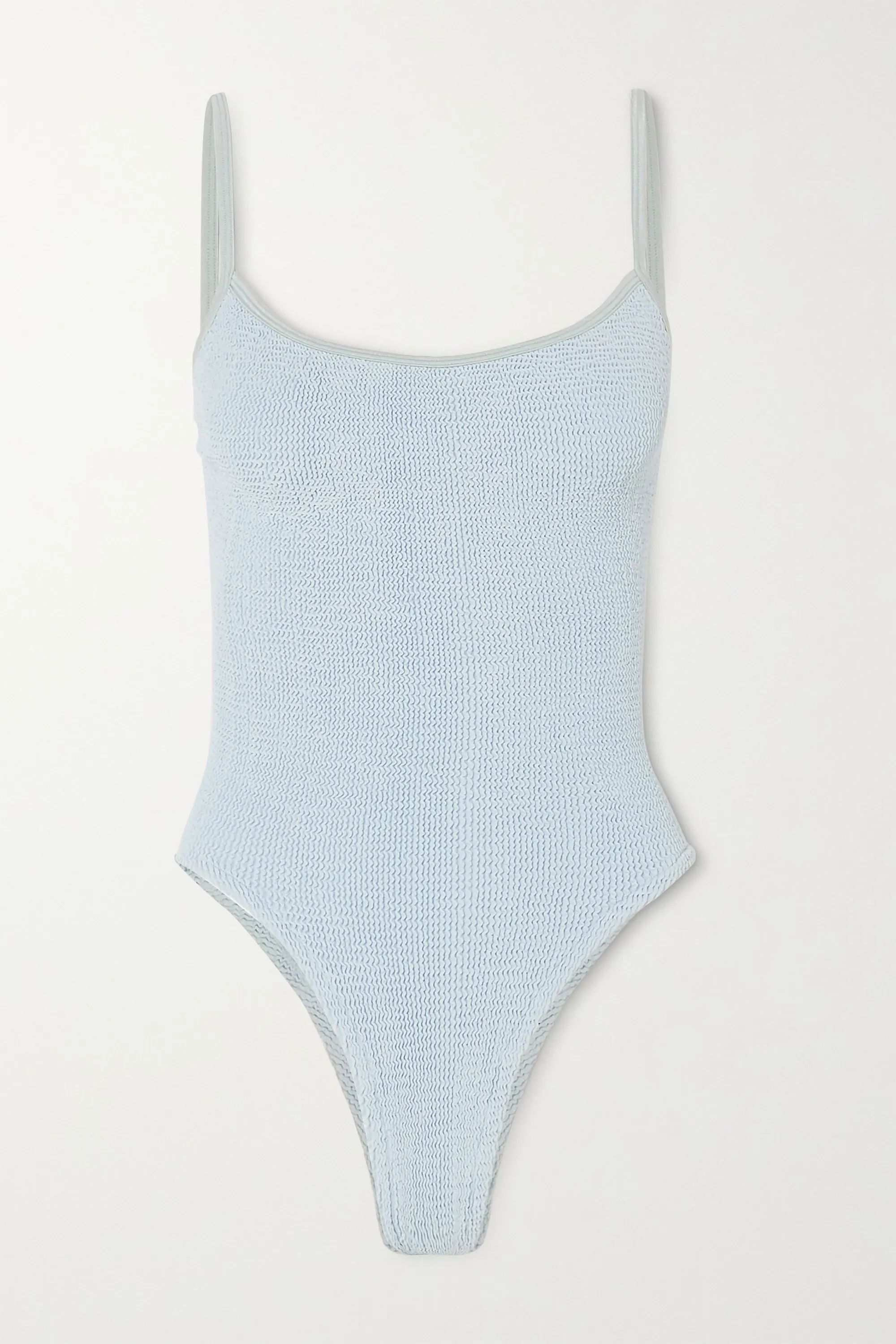 Sky blue + NET SUSTAIN  Pamela seersucker swimsuit | Hunza G | NET-A-PORTER | NET-A-PORTER (US)