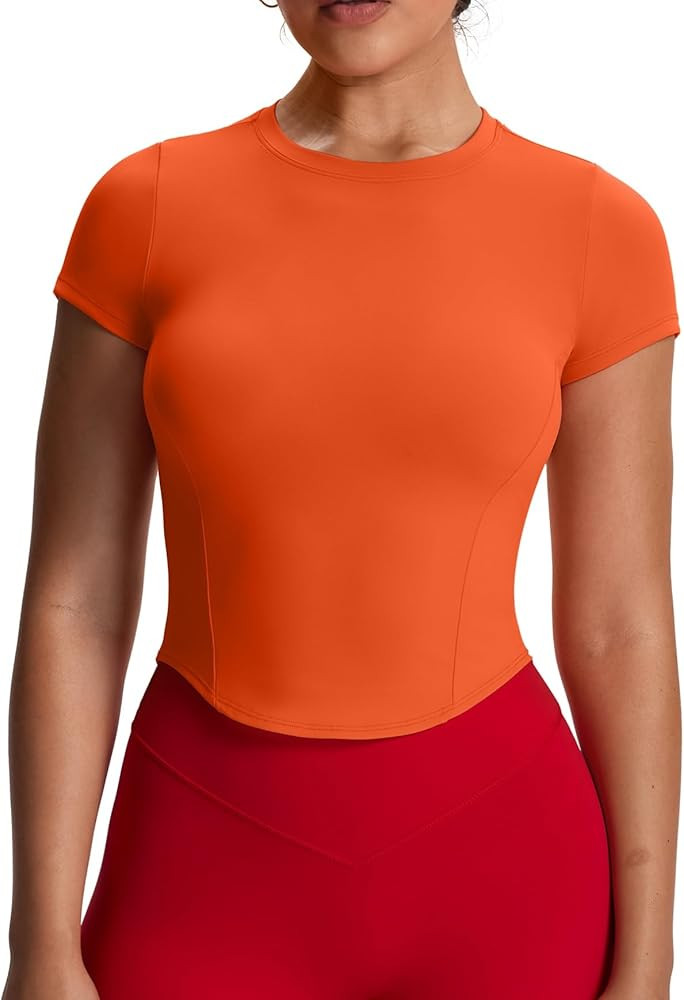Aoxjox Women's Short Sleeve T-Shirts GEO Baby Tee Workout Gym Yoga Crop Top | Amazon (US)