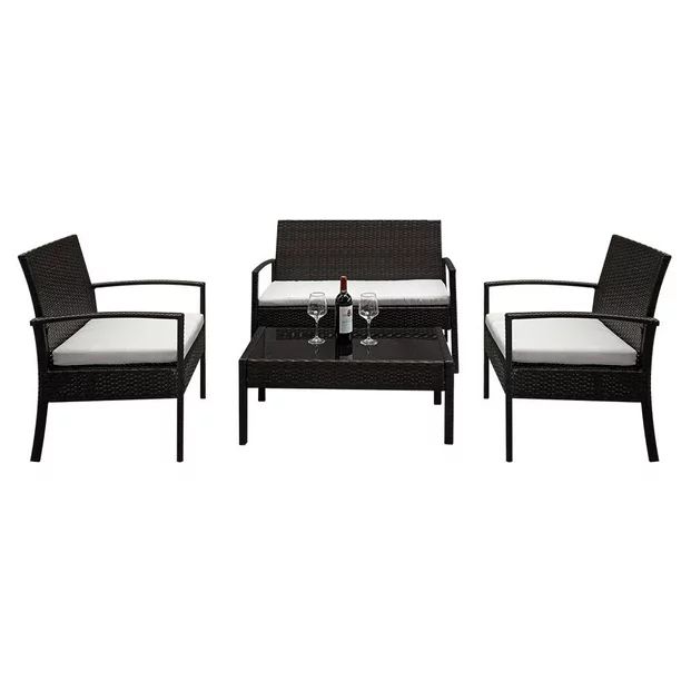 Ktaxon 4PCS Outdoor Patio Garden Wicker Furniture Rattan Convensation Sofa Set | Walmart (US)