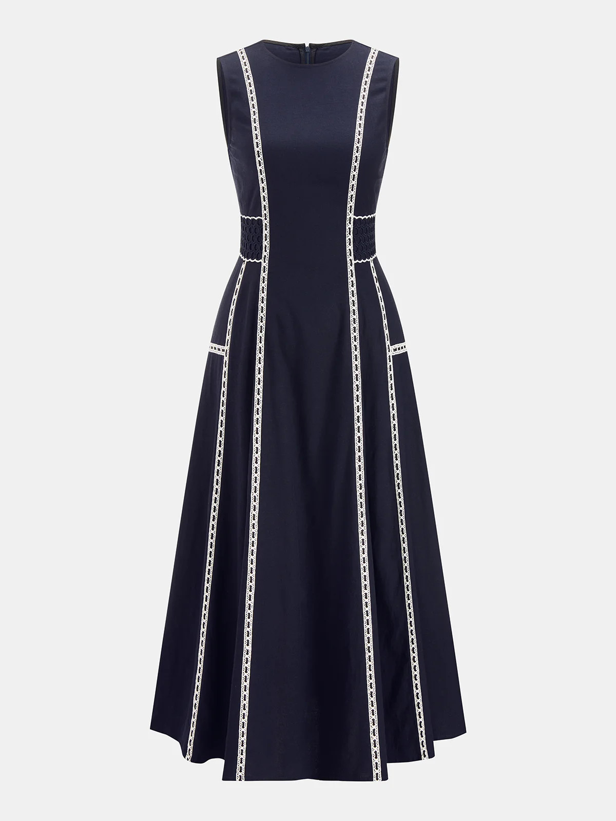 Contrast Lace Trim Sleeveless Midi Dress | Commense
