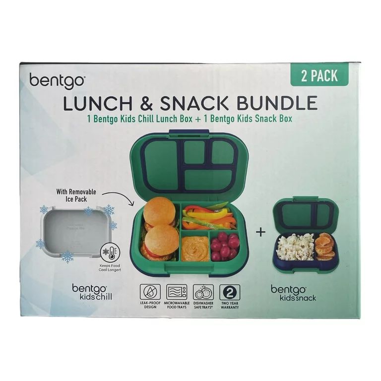 Bentgo Kids Chill Lunch & Snack Box with Removable Ice Pack, Green/Navy | Walmart (US)