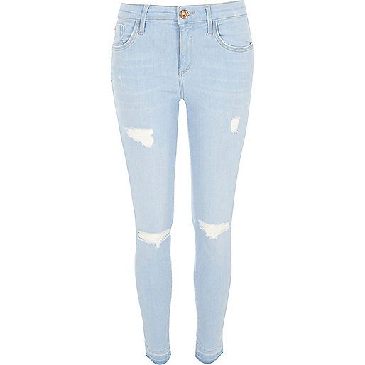 Light wash ripped Amelie superskinny jeans | River Island (UK & IE)
