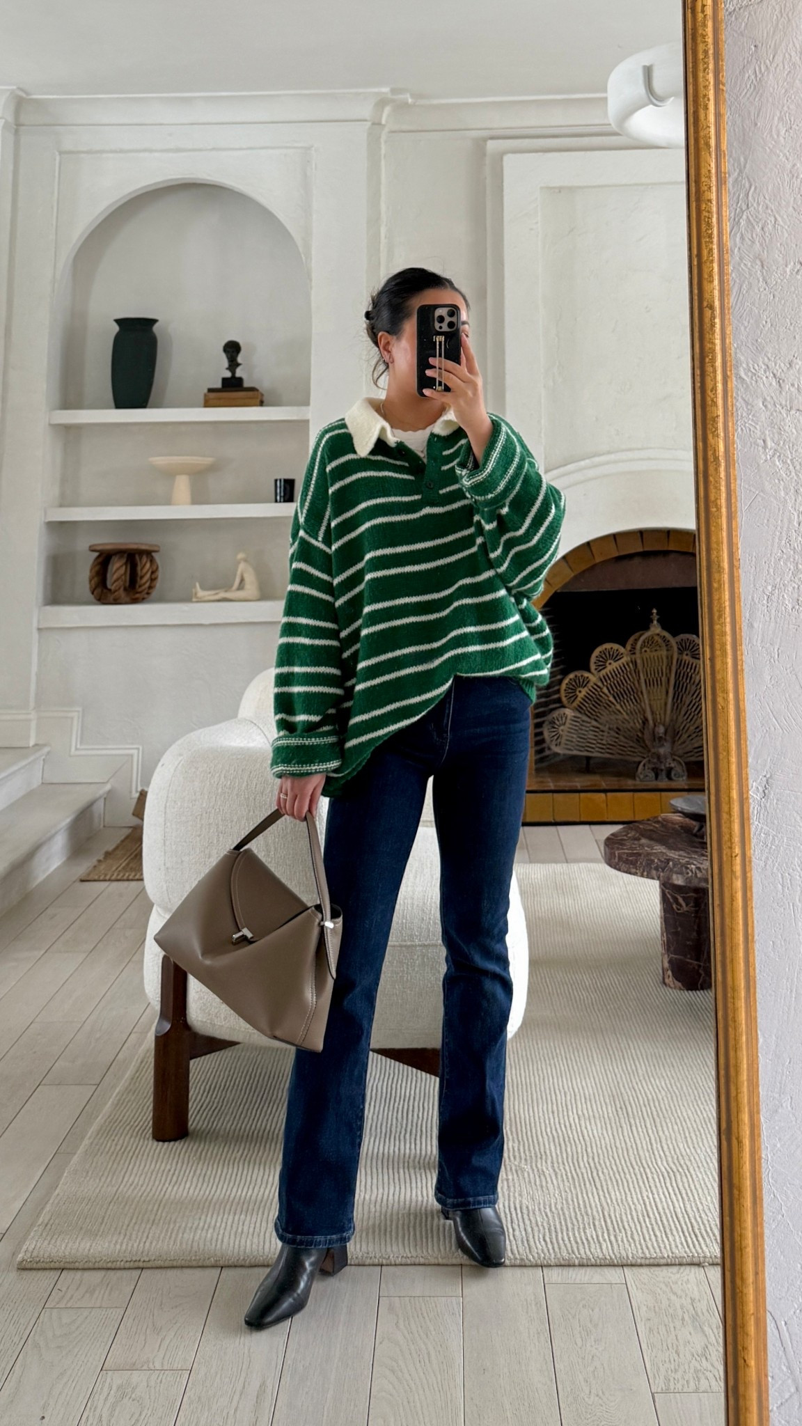 SWEATER: Easy and comfy! Wearing a Small/Medium.  

JEANS: Quince Bella Stretch Kick Flare Jeans. Love these flare legs jeans! It honestly feels like the perfect in-between of a wide leg and a straight leg. Not too wide, not too slim. They're also midsection and petite friendly. I’m wearing 26x28. Color ‘Midnight Blue’.

BAG: Amazon bag under $60. Very high quality.

For size reference, I’m 5 ft 115 pounds and wearing the sizes above.

#LTKootd #LTKmomlife #LTKPetite