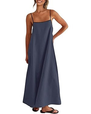 Shy Velvet Women's 2025 Summer Linen Maxi Dress Contrast Spaghetti Strap Dress Backless Sleeveles... | Amazon (US)