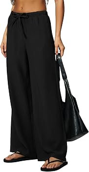 QINSEN Women's Wrinkle-Free Wide Leg Palazzo Pants High Rise Flowy Drape Drawstring Elastic Waist... | Amazon (US)