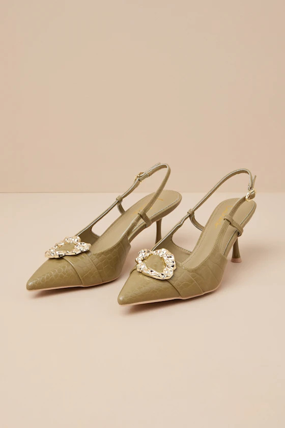 Artigan Green Tea Croc-Embossed Slingback Pumps
            Lulus
         $45
        Product Ra... | Lulus