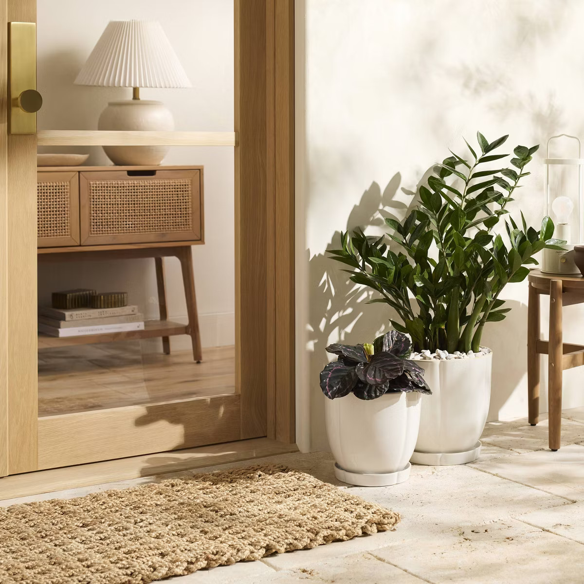 Stoneware Indoor/Outdoor Planter Pot with Saucer Cream - Hearth & Hand™ with Magnolia | Target