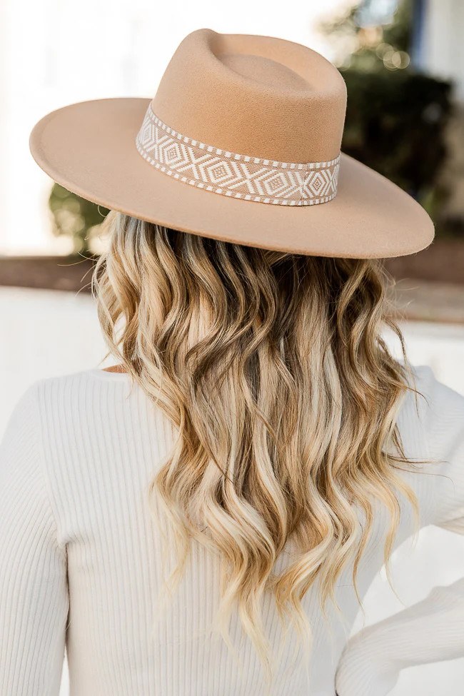 All For Fun Tan Printed Band Fedora Hat | Pink Lily