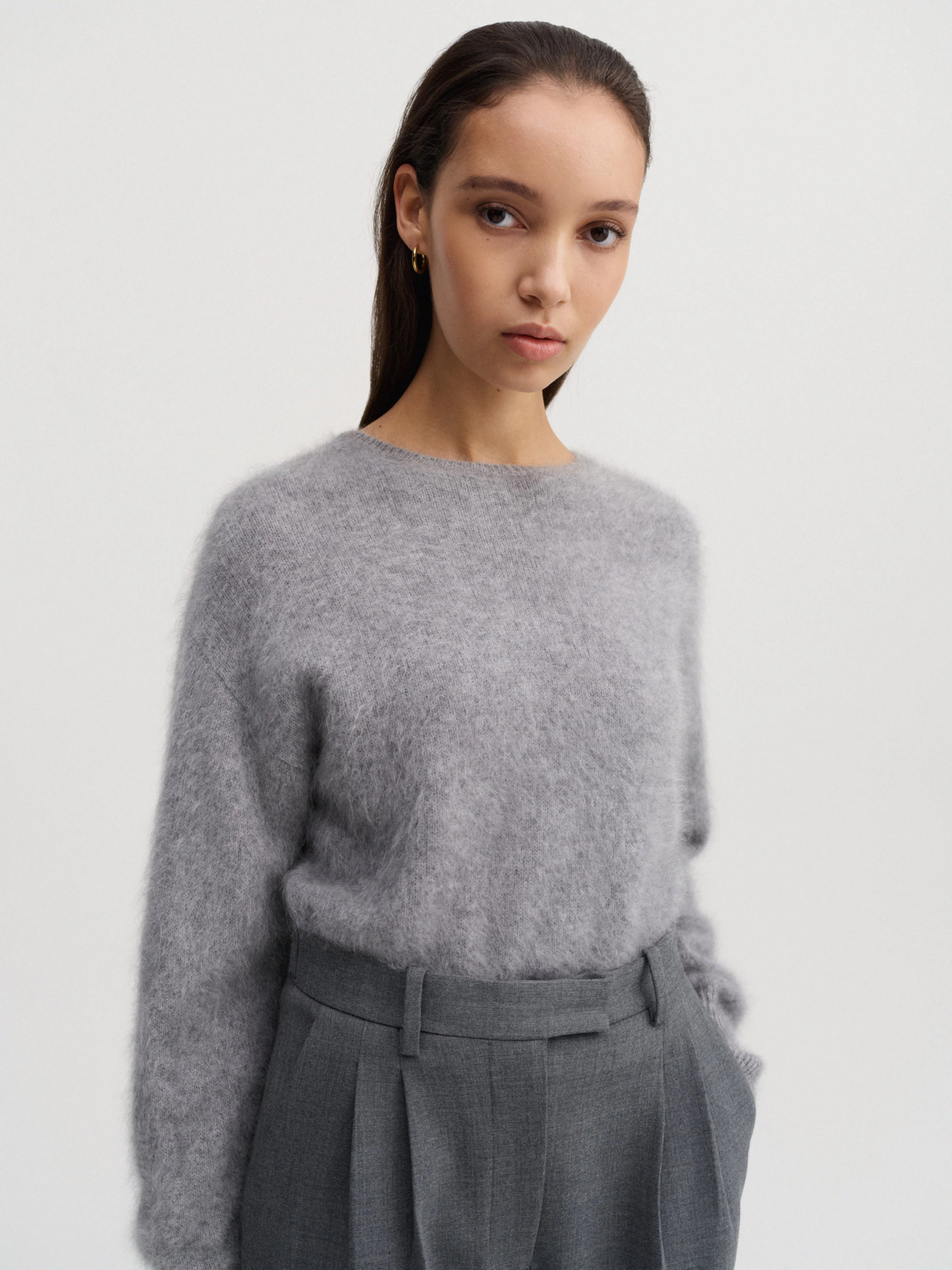 Zoe Brushed Crewneck Sweater, grey | Almada Label